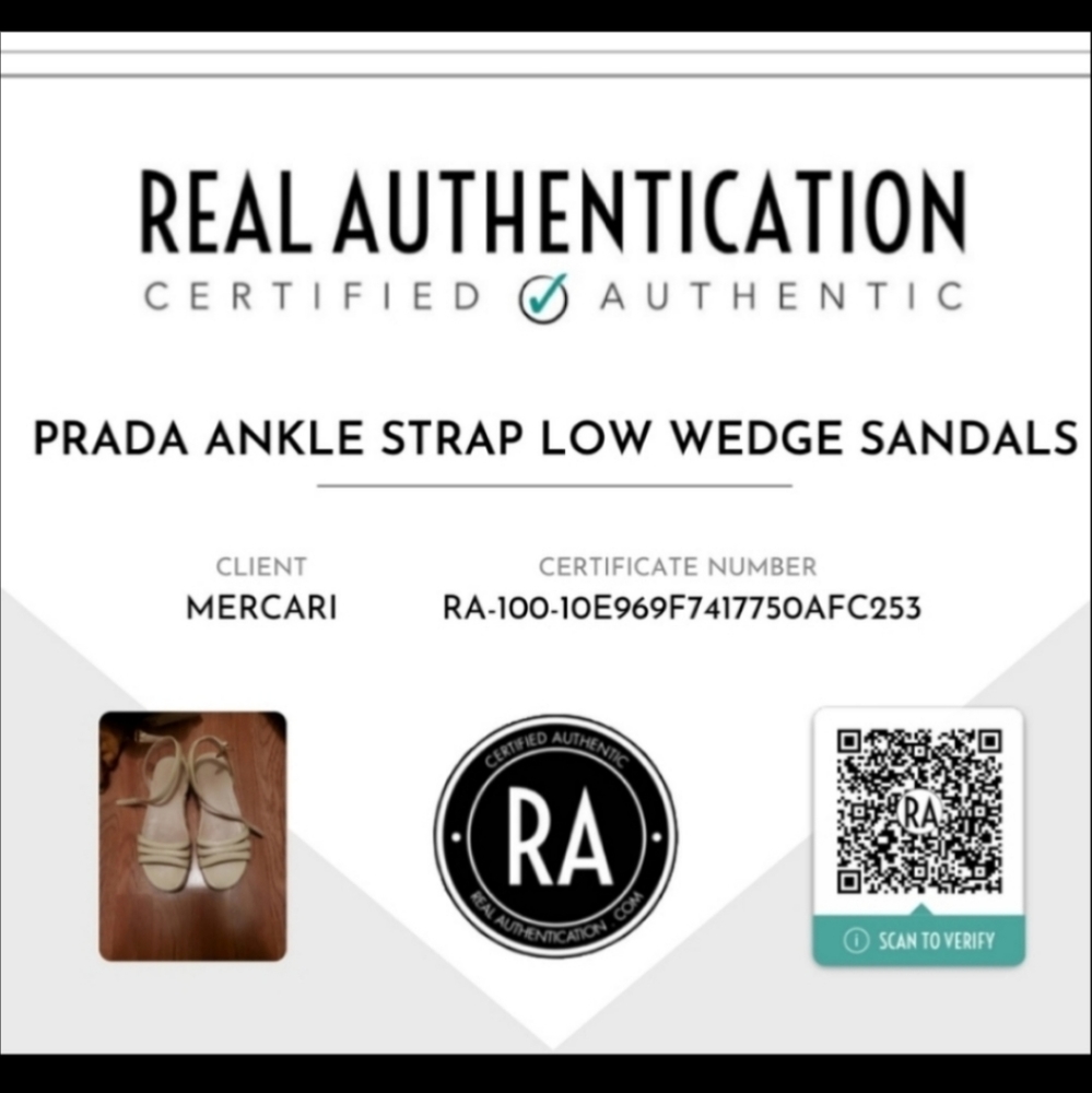 Prada Off White Ankle Strap Low Wedge Sandals - Picture 7 of 7